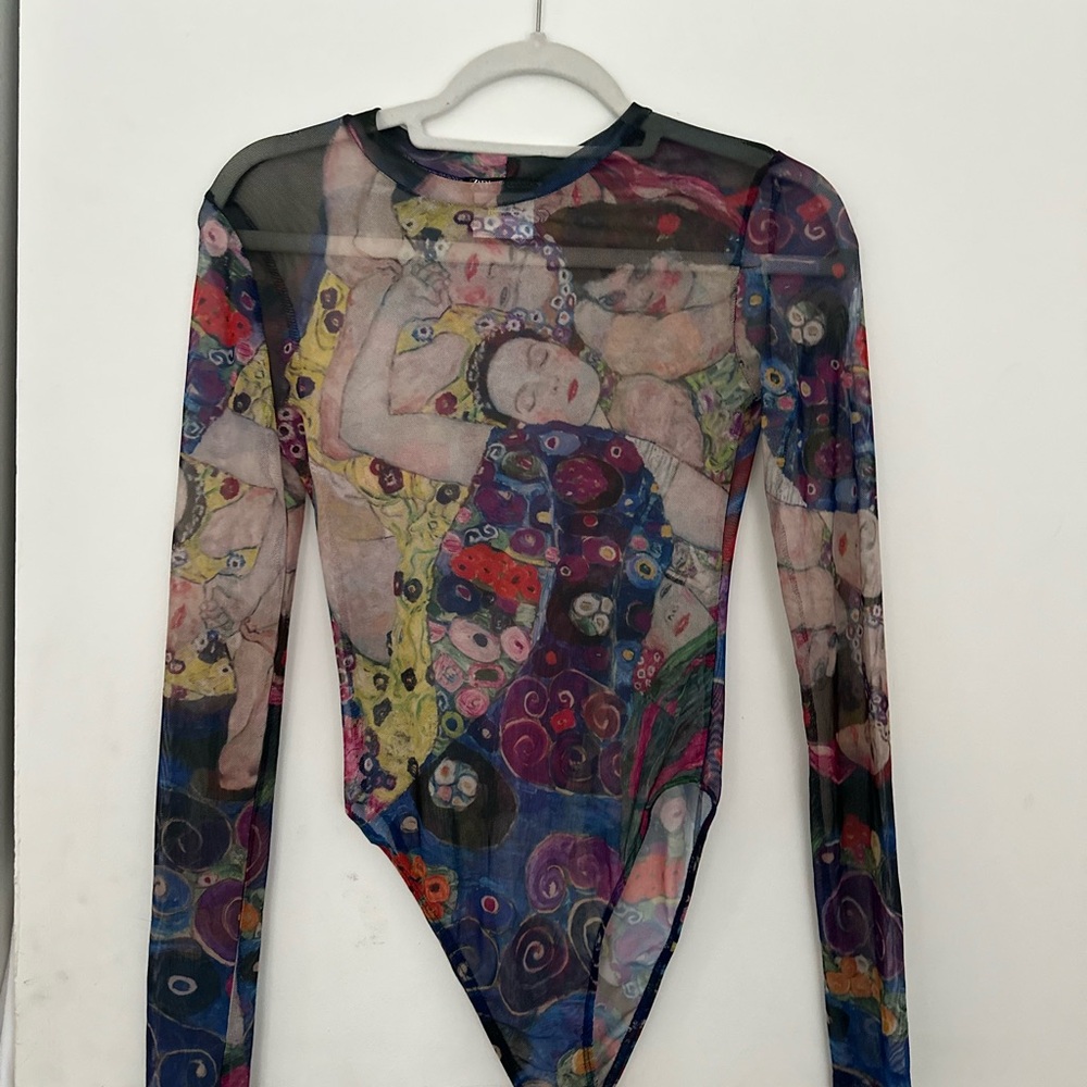 Zara Art Mesh Long Sleeve Bodysuit